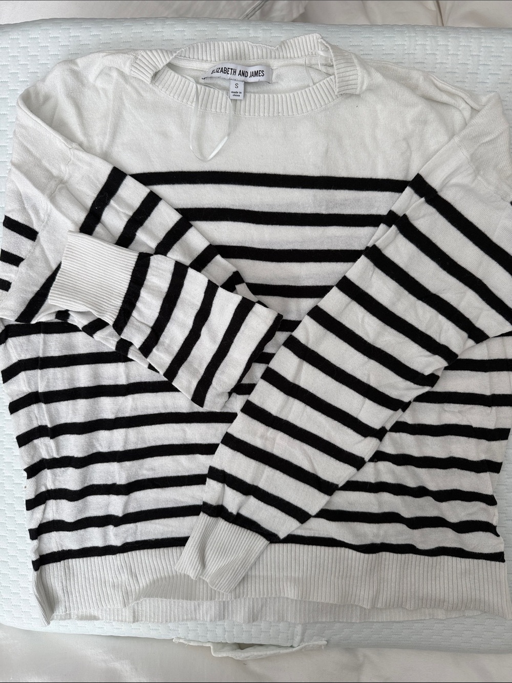 Elizabeth and James Black & White Striped Crewneck Sweater
